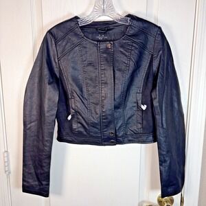 LA Coalition Women's Moto Jacket Medium Black Vegan Leather Short Chic Style NWT